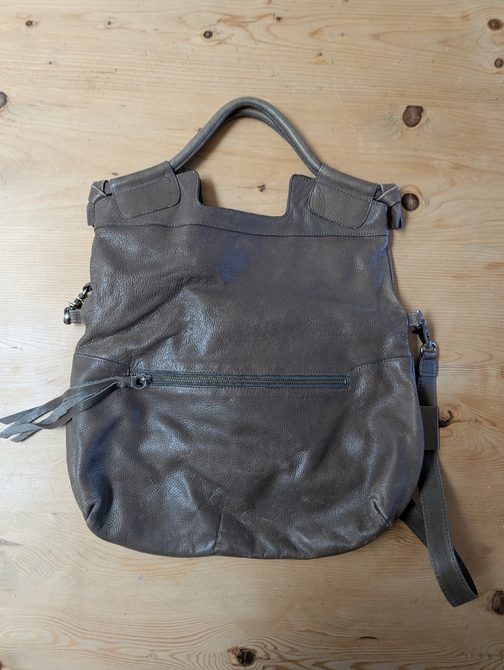 Foley And Corinna Fold Over Mid City Tote In Taupe Leather